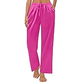 SWOMOG Women's Silk Satin Pajama Pants Soft Long Lounge Pant Drawstring Trousers Casual Sleepwear Pj Bottoms with Pockets