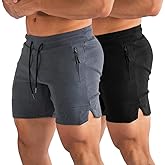 PIDOGYM Men's 5" Gym Workout Shorts,Fitted Jogging Short Pants for Bodybuilding Running Training with Zipper Pockets