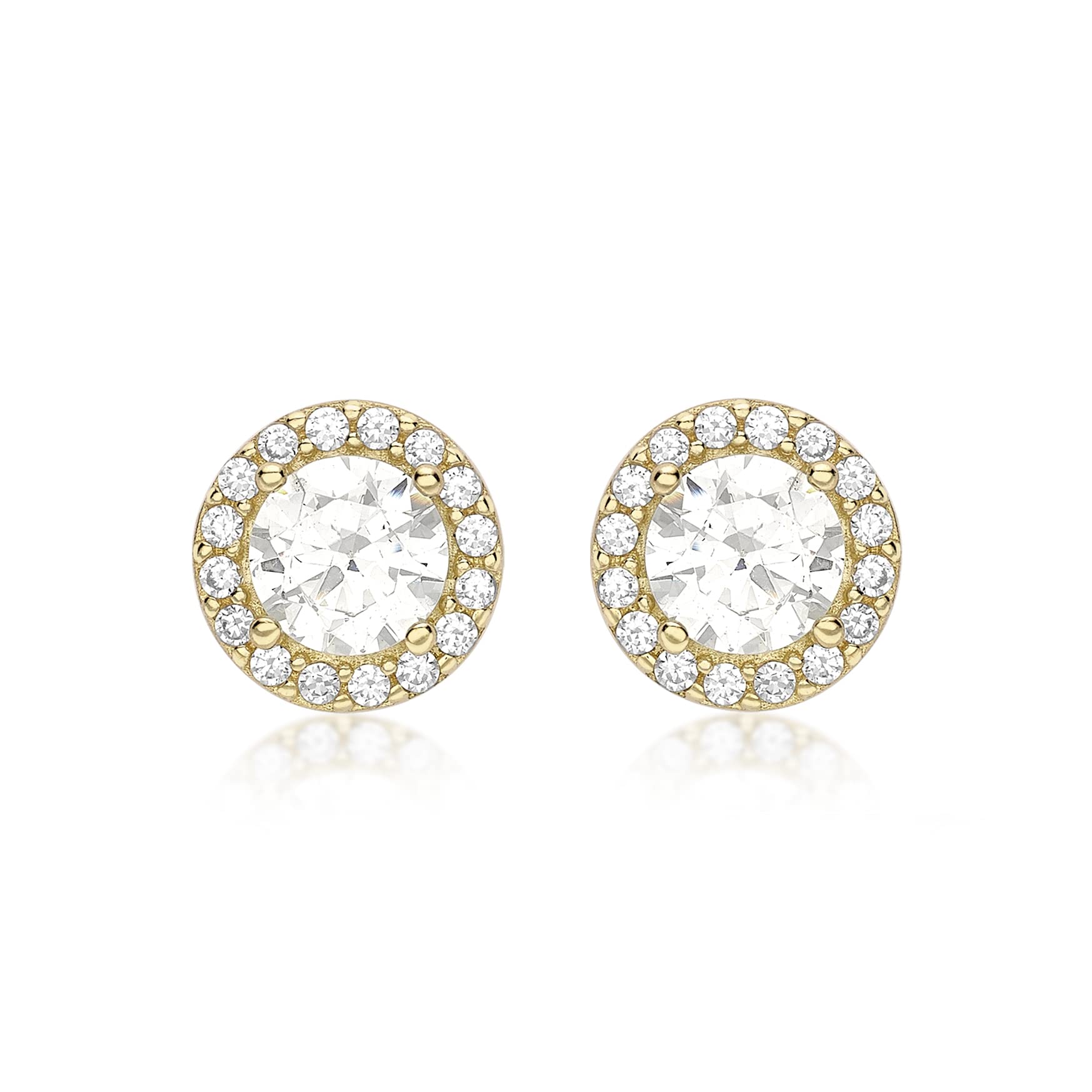CARISSIMA Women's 9 ct Yellow Gold Cubic Zirconia Halo Stud Earrings