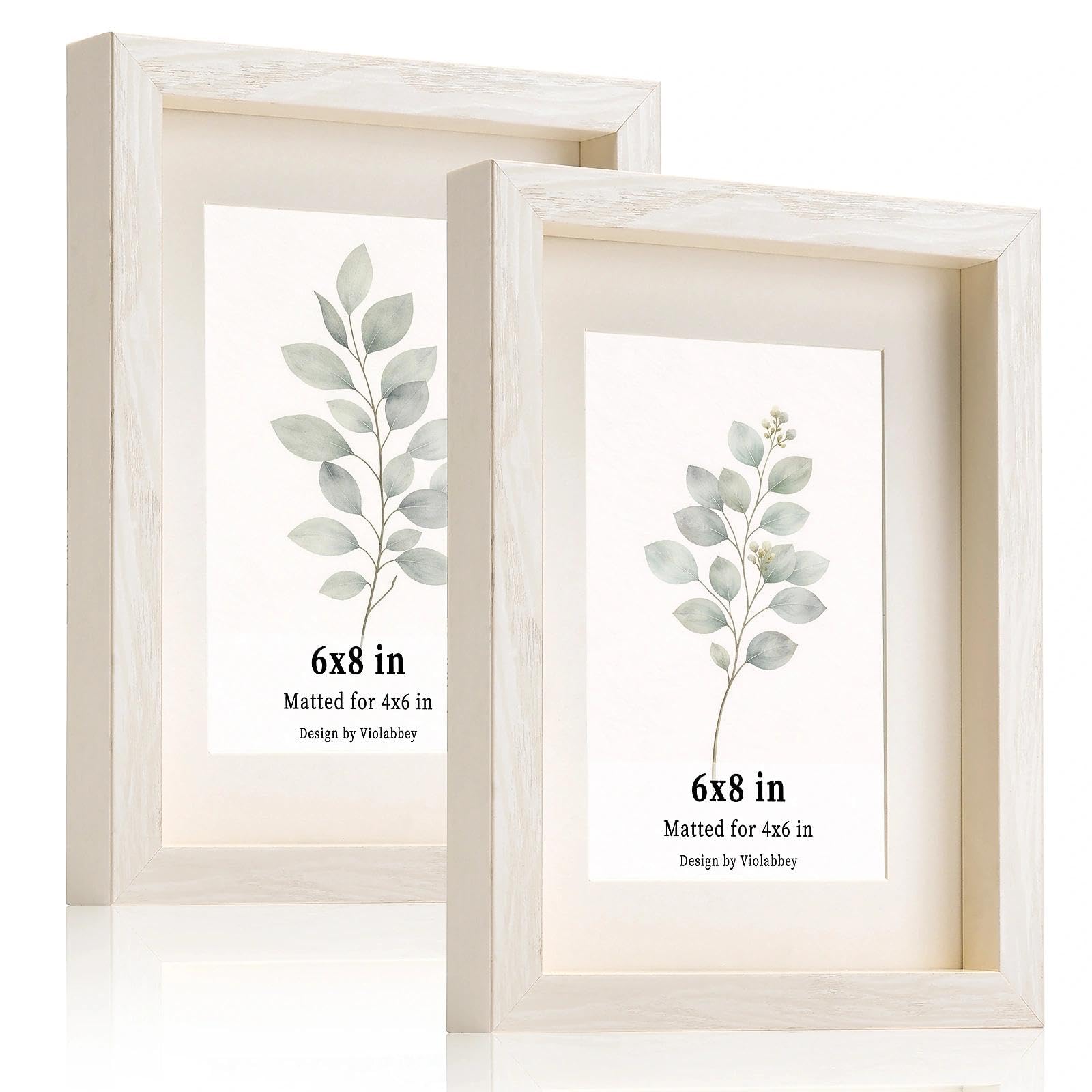 VIOLABBEY 6x4 Photo Frames Set of 2,White Picture Frames For HD Real Glass, 6x4 with Mat or 8x6 without Mat, Wall Mount or Table Top (15x10cm).