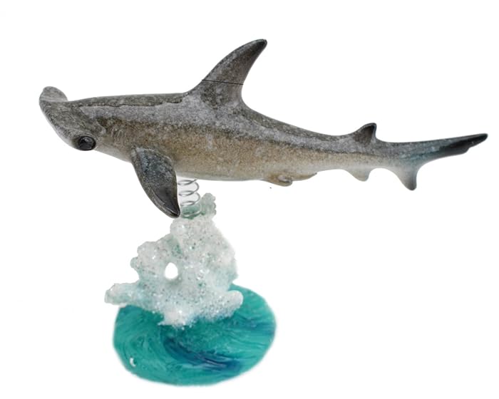 Swimming Hammerhead Shark On Glazed White Blue Coral Base Statue ~ Wiggles Jiggles Sea Creature on Coral Reef Figurine on a Spring Centerpiece Tabletop Decor (G16625) ~ We Pay Your Sales Tax