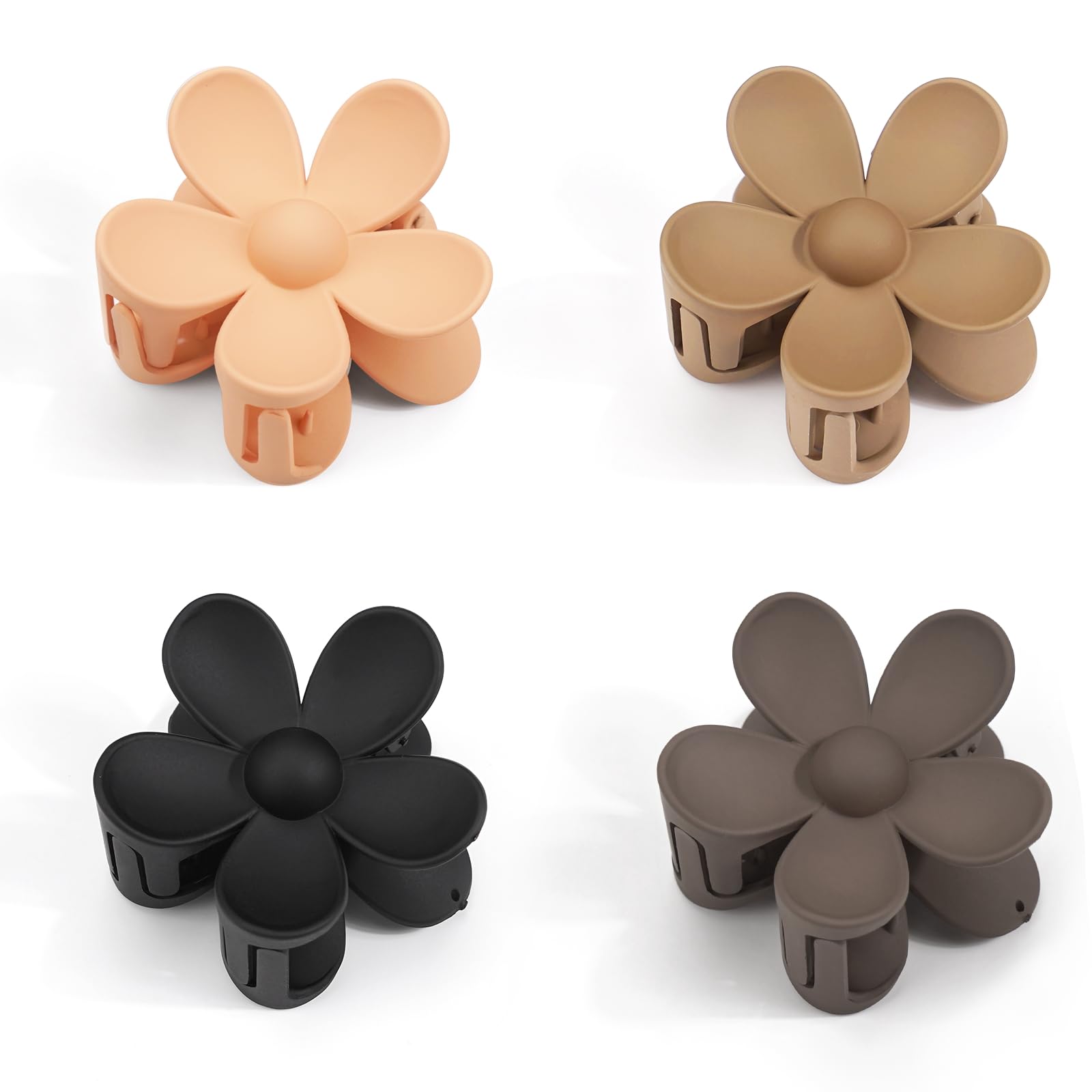 JOYOYO 4 Pcs Flower Hair Claw Clips for Women Girls Medium Size 3 Inch Claw Clips for Women Thick/Thin Hair, Matte Plastic Flower Hair Clips Natural Colors