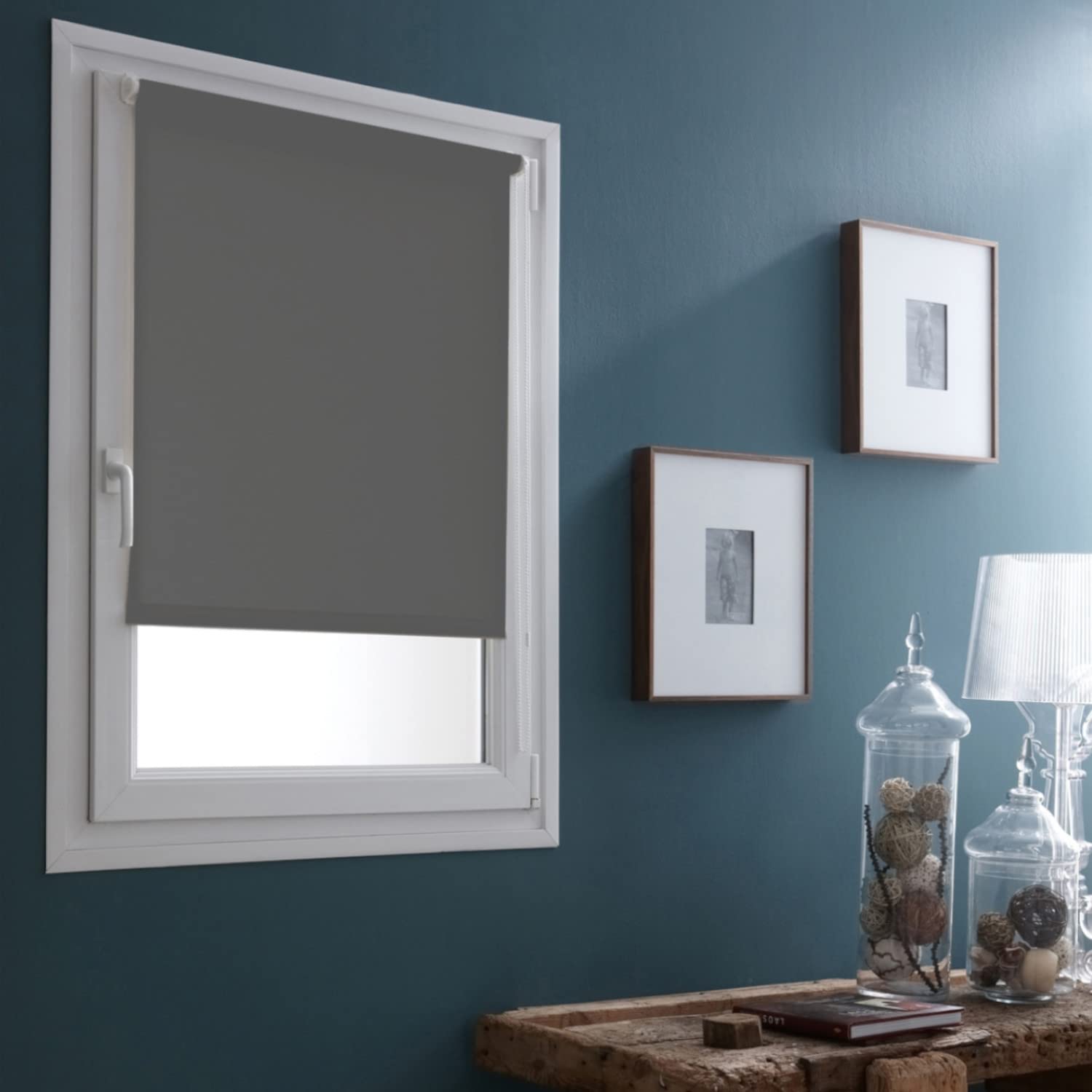 madecostore Easy Plain Blackout Roller Blind – Length 110 x Height 170 cm – No Drilling