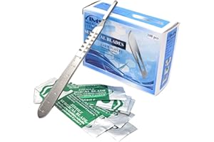 IMED SCIENTIFIC IMEDS Scalpel Blades #22 Sharp Carbon-Steel Sterile Pack of 100 with Free Stainless Steel Scalpel Handle #4 Graduated Kit to Make Finest Precision Cuts, Durable Quality for Experts & Professionals