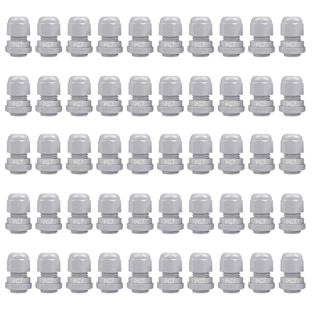 GTIWUNG 50 Pcs Cable Gland, PG7 White Plastic Waterproof Cable Glands Joints with Gaskets, Wire Connector, 3mm-6.5mm Adjustable Plastic Stuffing Gland, Cable Locknut Wire Protector