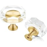 QOGRISUN 10-Pack Crystal Cabinet Knobs, Gold Drawer Knobs, Polygon 1-1/4in | Solid Brass, Crystal Glass, Gold Drawer Knobs, Gold Dresser Knobs, Crystal Cabinet Knobs, Kitchen Cabinet, Polygon