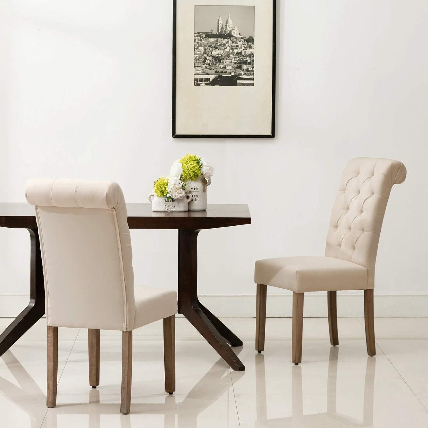Amazon.com - Jocelyn Roll Top Tufted Upholstered Side Chair, Distressed