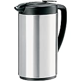 OGGI Oval Carafe Glass Liner - Stainless Steel Body, 1 Liter / 34oz Capacity - Ideal Glass Vacuum Coffee Carafe and Tea Thermos, Press Button for Easy Pouring - Stainless
