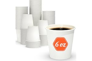Dealusy 100 Count 6 oz Coffee Cups, Leak-Free Food Safe Paper Cups 6 oz, Disposable 6oz White Paper Cups for Cold and Hot Drinks