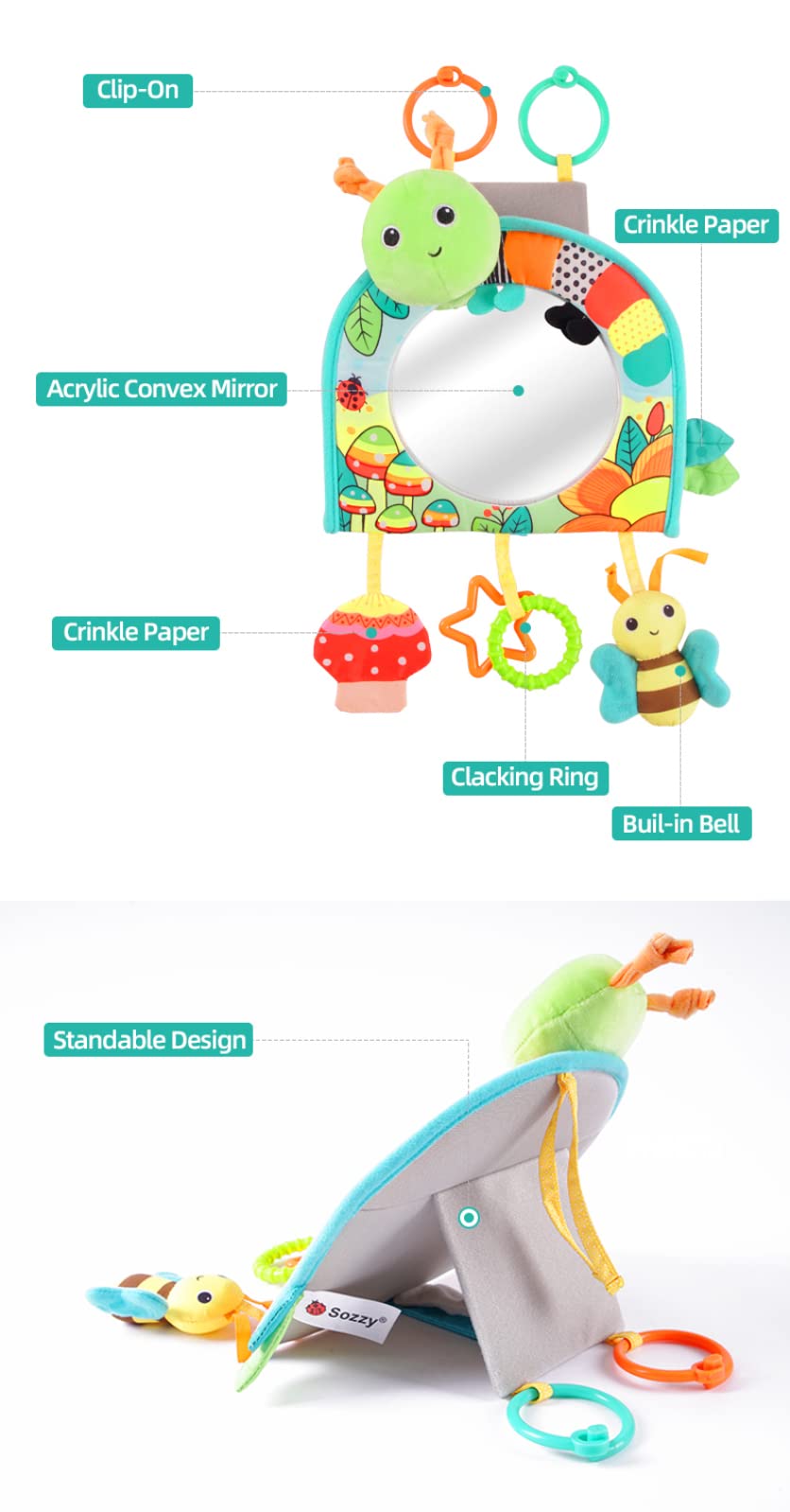 Koty Infant Car Seat Toy - Kick and Play Activity Center with Mirror, Teether and Crinkle Paper, Fun Travel Baby Toy for Rear Car Seat, Easier Drive with Newborns, Babies