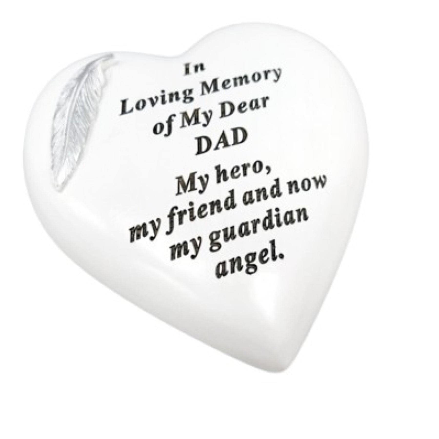 Widdle Gifts White Graveside Heart Memorial Plaque - Feather Detail - Dad 6659