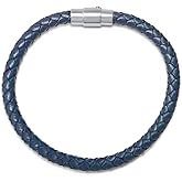 Amazon Essentials Men's Leather Sterling Silver Bracelet