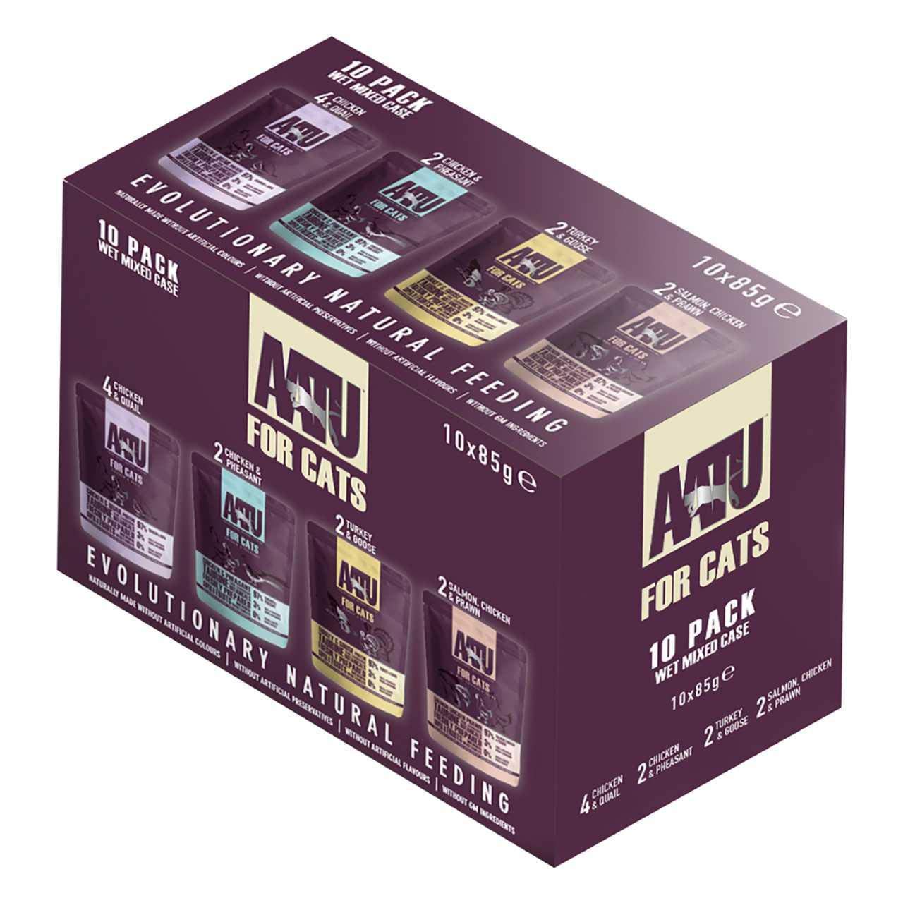 AATU 97/3 Complete Wet Cat Food, Multi Pack (10x85g) - Grain Free Recipe, No Artificial Ingredients, Easy Tear Pouches