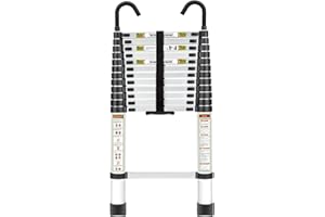 Telescopic Ladder, 16.5FT RIKADE Aluminum Telescoping Ladder with Non-Slip Feet and Stable Hook, Portable Extension Ladder for Household and Outdoor Working, 330lb Capacity