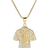Number 10 Jersey Necklace, No. 10 Soccer Necklace for Men, Iced Out Sports Charm Jewelry, No. 10 Football Jersey Necklace Bling Sports Player Number 10 Pendant Necklace for mens