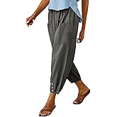 Women's Casual Lantern Tapered Harem Pants Loose Fit Style Flax Ankle Trousers Summer Baggy Slacks with Pocket