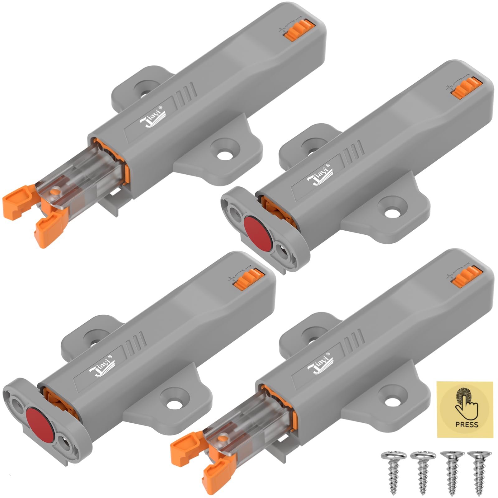 Jiayi Push Open Door Latch, Spring Release Latch 4 Pack Push Open Door Hardware for Cupboard Grey Touch Open Latch RV Drawer Push Door Catch for Closet Wardrobe Closure Spring Push Latch Roller Catch