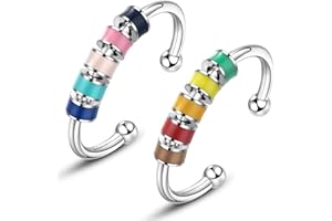 ANGYAPE Enamel Fidget Ring for Anxiety for Women Silver Spinner Anxiety Rings with Colorful Beads Anxiety Relief To My Daughter Fidget Ring Your Anxiety is Lying to You Stainless Steel Adjustable Cute Dainty Open Rings Aesthetic Jewelry
