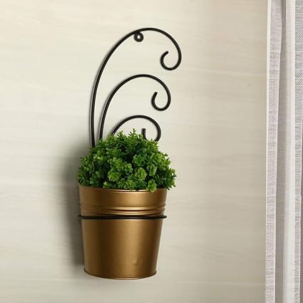 Truphe Golden Metal Wall Planters Pot for Indoor Plants with Holder (Galvanized Iron) - Wall Mounted Planters with Stand Plant Containers