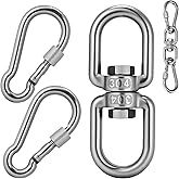 Aheucndg Heavy Duty 1200 lb Capacity Swivel Ring Double Ended Swivel Eye Hook, 304 Stainless Steel 1Pack Swivel Hooks + 2Pack Snap Hook, Easy Installation for Hanging Chair, Hammock, Boxing Bag, Gym