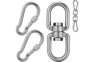 Aheucndg Heavy Duty 1200 lb Capacity Swivel Ring Double Ended Swivel Eye Hook, 304 Stainless Steel 1Pack Swivel Hooks + 2Pack Snap Hook, Easy Installation for Hanging Chair, Hammock, Boxing Bag, Gym
