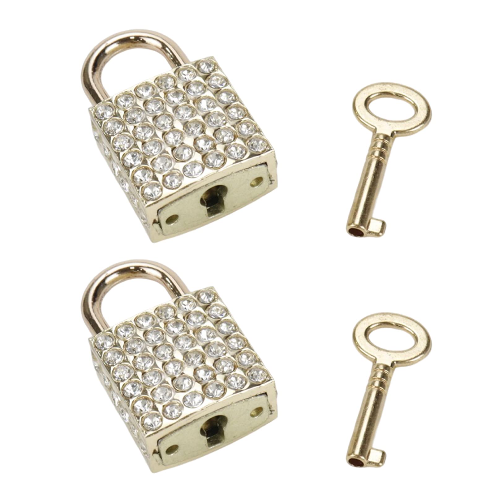 HEVSTIL 2-Pack Bling Square Padlock with Key Zinc Alloy Die Casting Diamond Small Square Lock Handbag Pendant Decorative Padlock for Jewelry Storage Box Diary Book Gold