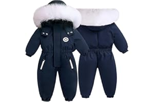 BYFRI Toddler Snowsuit Baby Boys Girls One Piece Winter Outfit Infant Ski Suit Thick Fleece Coat Hoodies 2T-5T Warm Jumpsuit