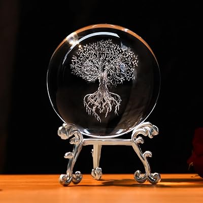 IFOLAINA Tree of Life 3D Crystal Ball Paperweight Glass Sphere 2.4in