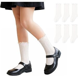 Haloumoning 3 Pack Girls Cable Knit Crew Socks Ruffle Cotton Dress Socks | Cute Frilly, Cotton, School Uniform, 3-12 Years