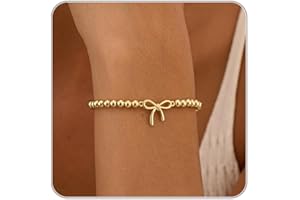 Gold Bracelets for Women 14K Gold Plated Beaded Bracelets Gold Stretch Bead Bracelet Handmade Ball Charm Bracelet Dainty Gold