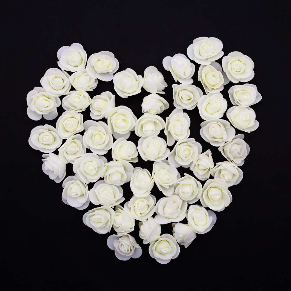 Fake Flower Heads, Mini Artificial Foam Rose Flower Head Fake Flowers Artificial Floral for Vase Filler Wedding Decoration Bridal Shower, 50 PCS