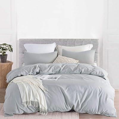 JOHNPEY Queen Duvet Cover Set, 100% Washed Microfiber, Grey