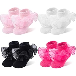QHANSHIEE Baby Girl Ruffle Socks Toddler Turn Cuff Doulbe Lace Ruffle Frilly Dress Socks for Newborn Infant Toddler Girl Kids