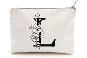 LICOBG Monogram Toiletry Makeup Bag Personalized Travel Cosmetic Bag Floral Initial Cosmetic Bag, Personalized Floral Makeup Bag, Initial Cosmetic Bag, Custom Make Up Bag, Floral Bag (L)
