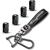 Leather Car Key Chain Compatible with Jaguar XE XF XJ F-PACE E-PACE F-Type Key Accessories - Metal Key Ring Keychain Lanyard with Car Wheel Tire Valve Steam Cap