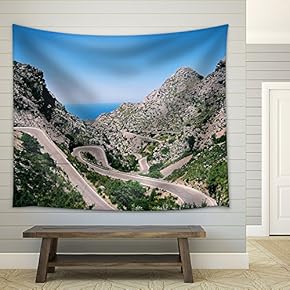 Mountain Range and Curved Roads - Fabric Wall Tapestry Home Decor - 51x60 inches