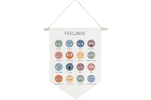 QODUNG Feelings Emotions Canvas Banner,Mental Health Therapy Office Decor,Wall Hanging Pennant Flag Canvas Banner for Homeschool Kids Room Classroom Playroom Nursery