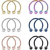 Ruifan 12PCS 16G Surgical Steel Nose Septum Horseshoe Hoop Earring Eyebrow Tragus Lip Piercing Ring