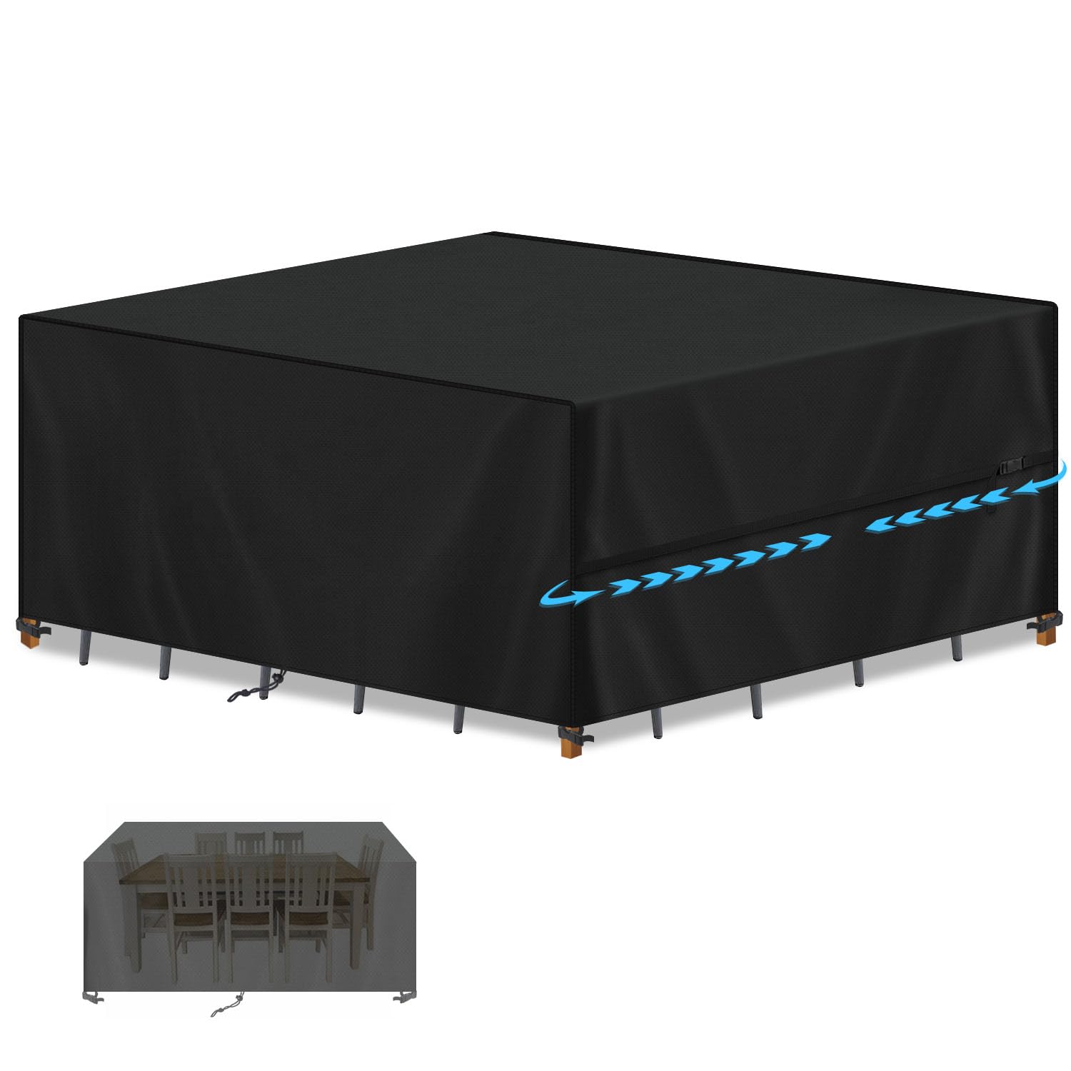 SIMPHAUS Large Outdoor Furniture Covers Heavy Duty Oxford Fabric Garden Table and Chairs Covers Rattan Patio Set Garden Furniture Covers Waterproof Rectangular 420D Oxford Fabric 250x200x80cm