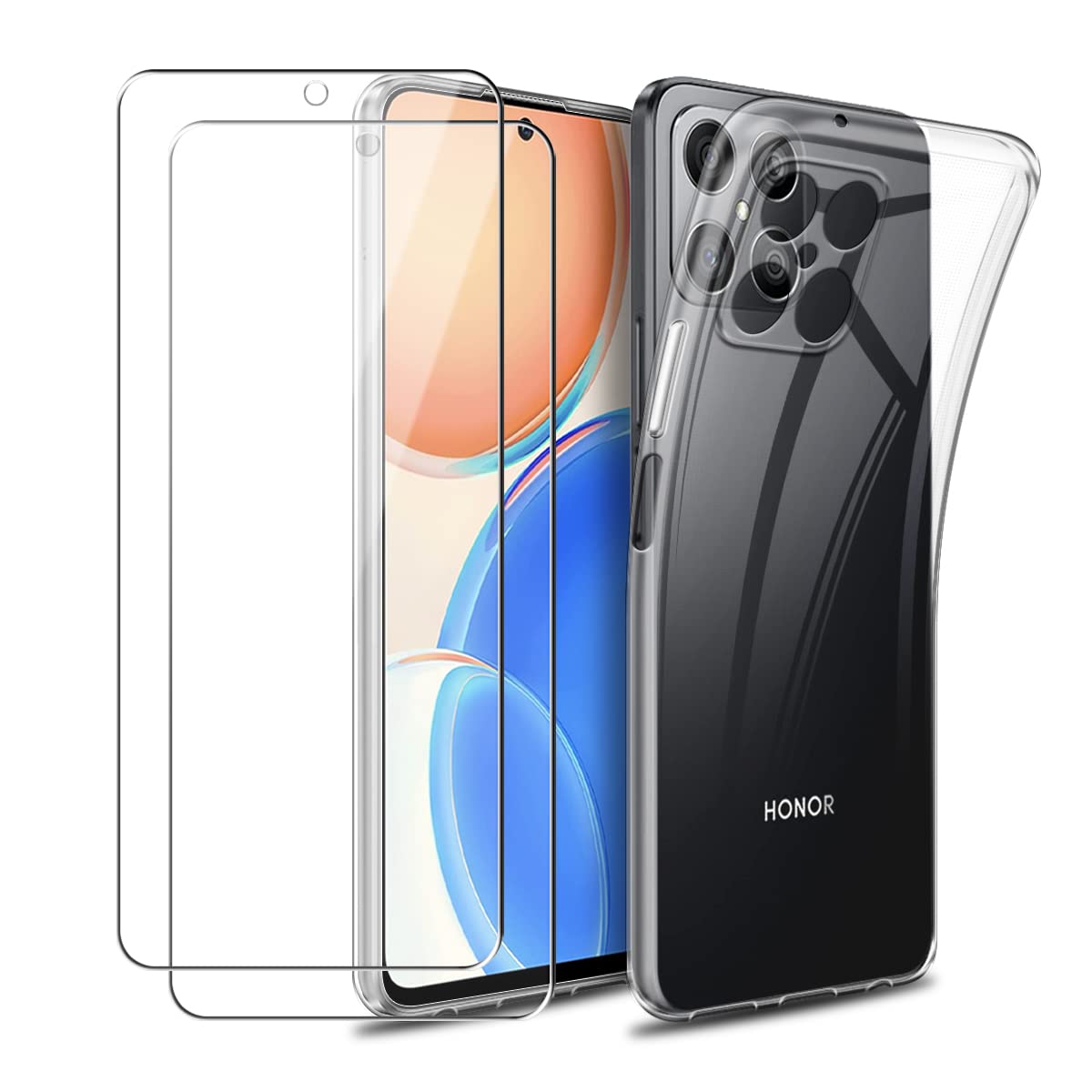 Ysjisy Case for Honor X8 4G (not for 5G), Transparent Soft TPU [Anti-Scratch] Protective Cover with Two Tempered Glass Screen Protector Film for Honor X8 (6.7 Inch)