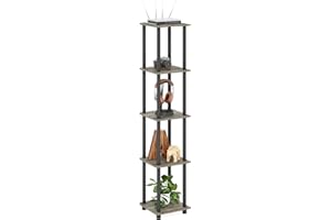 FURINNO Turn-N-Tube 5-Tier Corner Square Rack Display Shelf, Round, French Oak Grey/Black