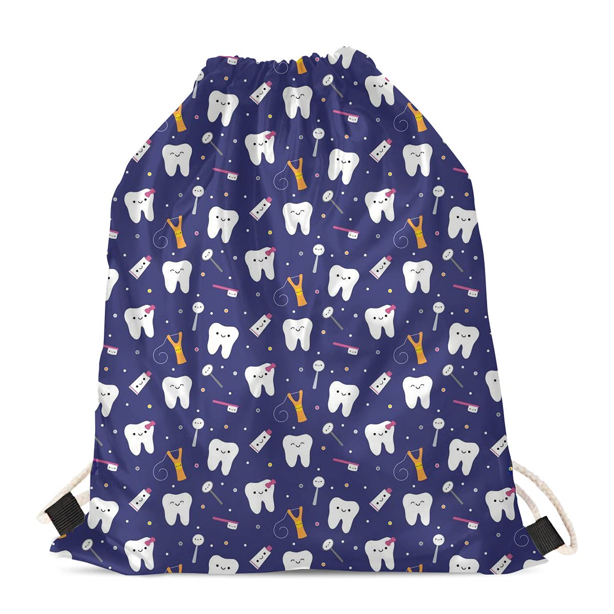 UOIMAG Cute Tooth Drawstring Bags for Sports Travel Home Storage Lightweight Daypack Portable String Backpack