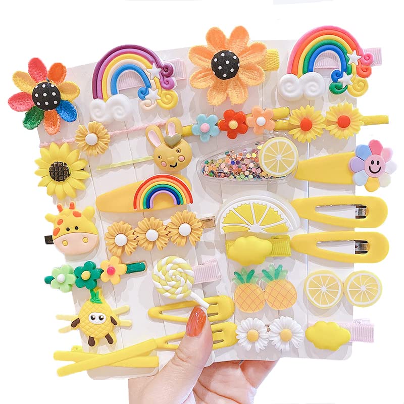 28 Pieces Cute Hair Clips Fashion Hair Accessories for Girls Flowers Fruits Colorful Rainbow Candy Dessert Cute Animal Hair Clips Set Non-Slip Metal Snaps(Type B)