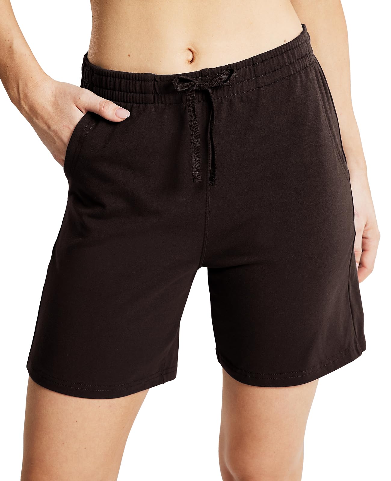 Photo 1 of MIER Women's 6" Sweat Shorts Summer Casual Cotton Shorts Lounge Athletic Workout Running Shorts with Pockets, Deep Brown, S