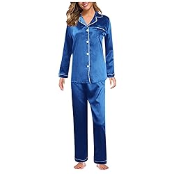 Womens Satin Pajamas Set Long Sleeve Sleepwear