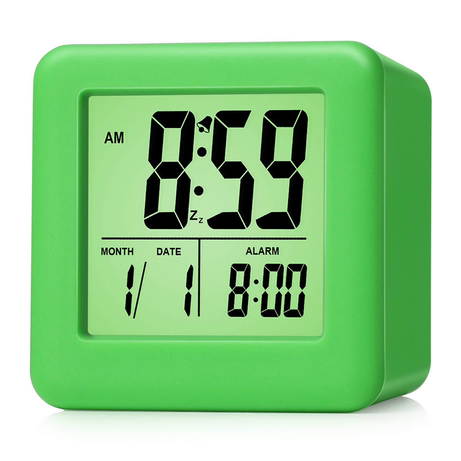 Plumeet Easy Setting Digital Travel Alarm Clock with Snooze, Soft Nightlight, Large Display Time/Date/Alarm, Ascending Sound Alarm/Handheld Sized, Best Gift for Kids (Neon Green)