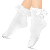 WLLHYF Women Frilly Ankle Socks - Soft White Ruffle Fashion Ladies Princess Lace Cotton Cute Socks