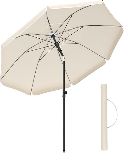 SONGMICS 1.8m Parasol Garden Umbrella UPF 50+ 30° Tilt Adjustable Beige