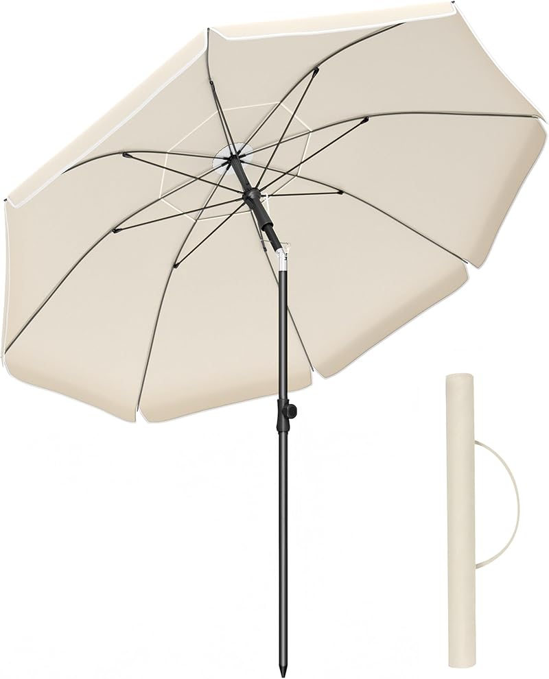 SONGMICS 1.8m Parasol Garden Umbrella UPF 50+ 30° Tilt Adjustable Beige