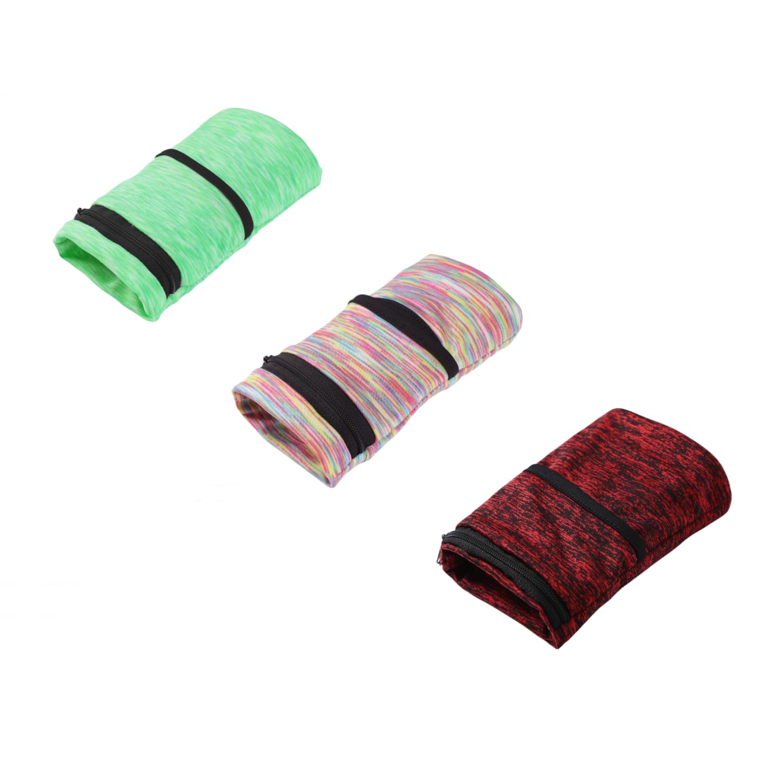 Wrist Pouch, Pocket Wallet with Zippered for Running, Walking, Hiking, Cycling, Yoga and More (S, Rainbow+Purplish Red+Emerald Green)